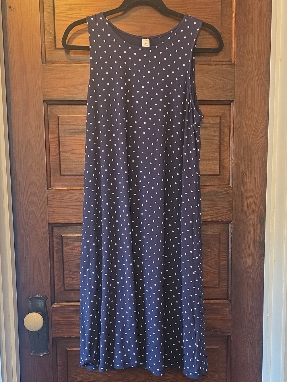 Old Navy Women's Sleevless Swing Tank Dress Navy White Polka Dots L Tall
